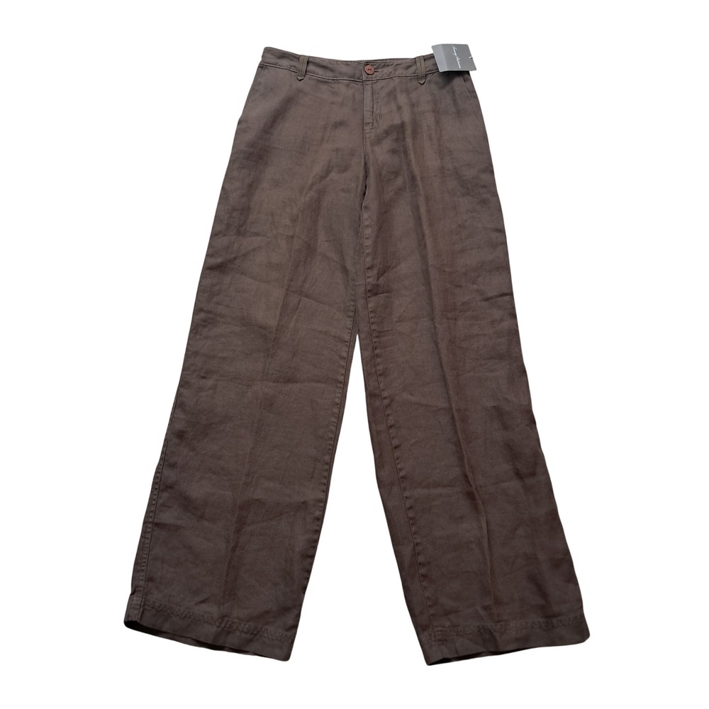 NWT Tommy Bahama Pants Womens 2 Brown Sundrenched 100% Linen Wide Leg Coastal